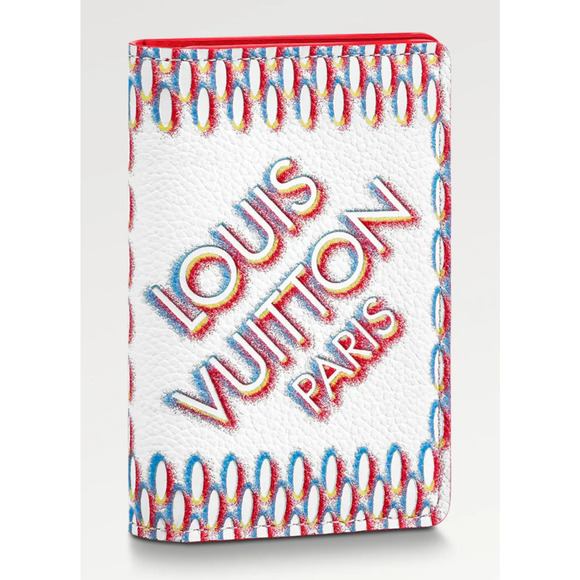 Louis Vuitton Damier Spray White Red Blue Virgil Pocket Organizer Card Wallet - Picture 1 of 11